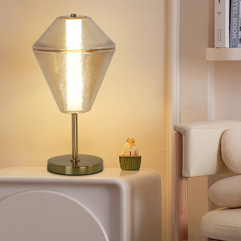 Contemporary Nordic Rhombus Cube Glass Lampshade Iron Base LED Table Lamp For Bedroom
