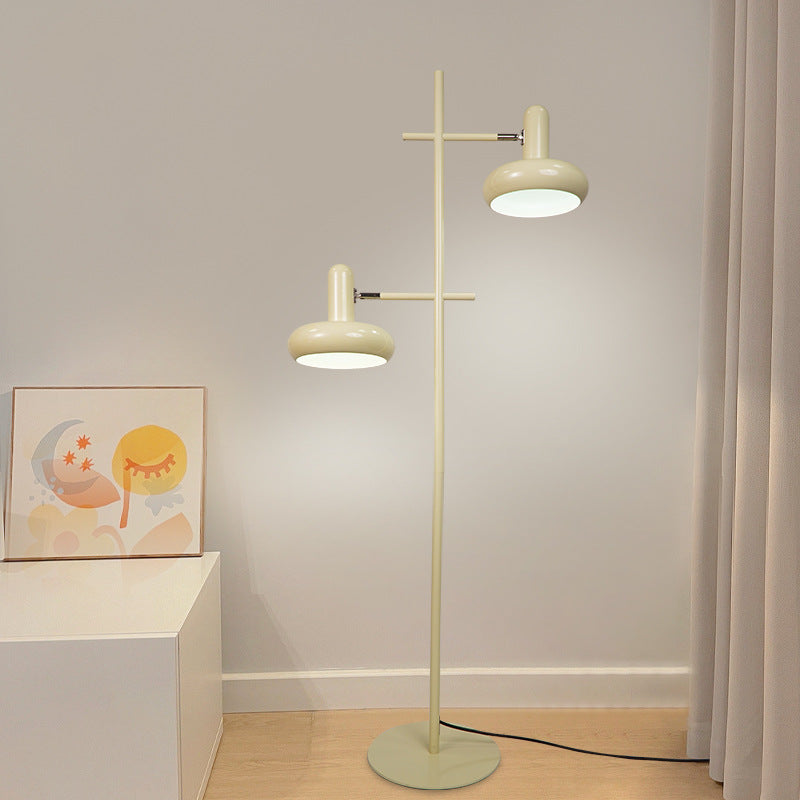 Contemporary Nordic Round Iron Lampshade 2 - Light Standing Floor Lamp For Living Room