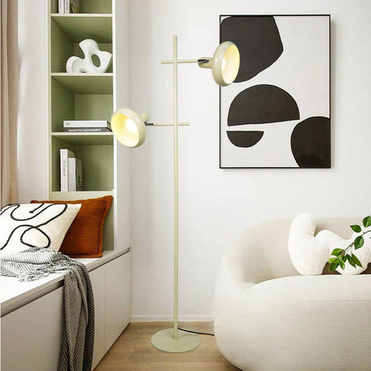 Contemporary Nordic Round Iron Lampshade 2 - Light Standing Floor Lamp For Living Room