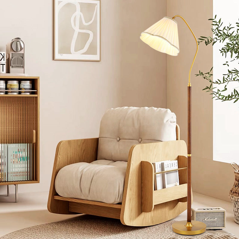 Traditional Japanese Skirt Shape Rotatable Fabric Lampshade Ash Iron Base 1 - Light Standing Floor Lamp For Living Room