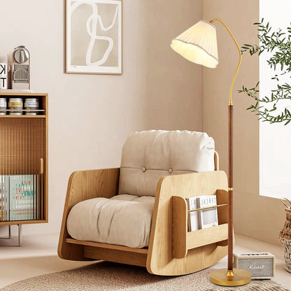 Traditional Japanese Skirt Shape Rotatable Fabric Lampshade Ash Iron Base 1 - Light Standing Floor Lamp For Living Room