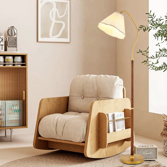 Traditional Japanese Skirt Shape Rotatable Fabric Lampshade Ash Iron Base 1 - Light Standing Floor Lamp For Living Room