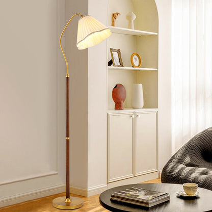 Traditional Japanese Skirt Shape Rotatable Fabric Lampshade Ash Iron Base 1 - Light Standing Floor Lamp For Living Room