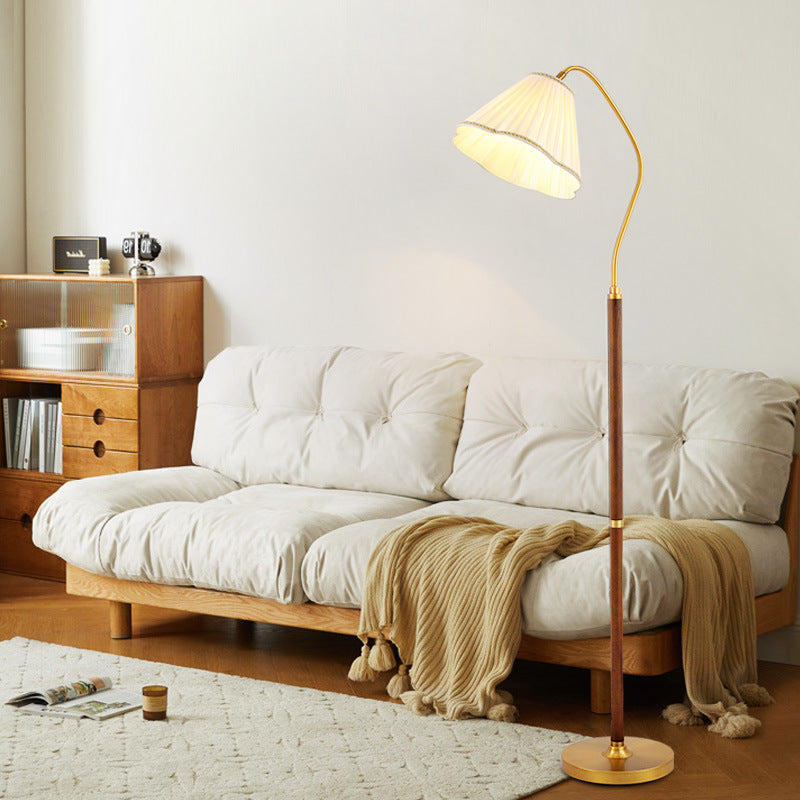 Traditional Japanese Skirt Shape Rotatable Fabric Lampshade Ash Iron Base 1 - Light Standing Floor Lamp For Living Room