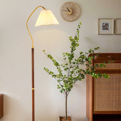 Traditional Japanese Skirt Shape Rotatable Fabric Lampshade Ash Iron Base 1 - Light Standing Floor Lamp For Living Room