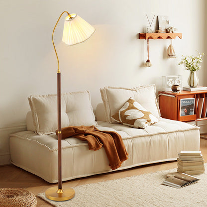 Traditional Japanese Skirt Shape Rotatable Fabric Lampshade Ash Iron Base 1 - Light Standing Floor Lamp For Living Room