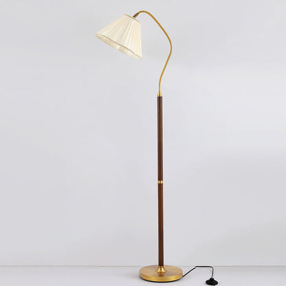 Traditional Japanese Skirt Shape Rotatable Fabric Lampshade Ash Iron Base 1 - Light Standing Floor Lamp For Living Room