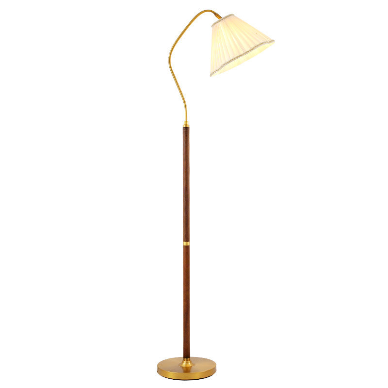 Traditional Japanese Skirt Shape Rotatable Fabric Lampshade Ash Iron Base 1 - Light Standing Floor Lamp For Living Room