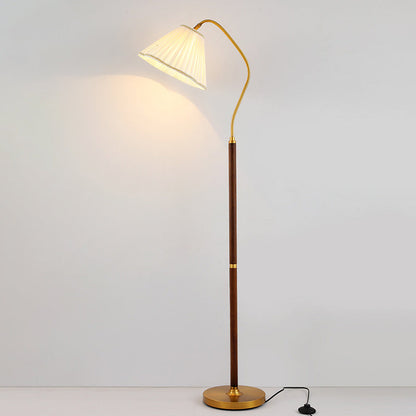 Traditional Japanese Skirt Shape Rotatable Fabric Lampshade Ash Iron Base 1 - Light Standing Floor Lamp For Living Room