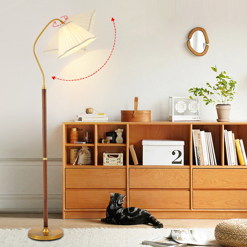 Traditional Japanese Skirt Shape Rotatable Fabric Lampshade Ash Iron Base 1 - Light Standing Floor Lamp For Living Room
