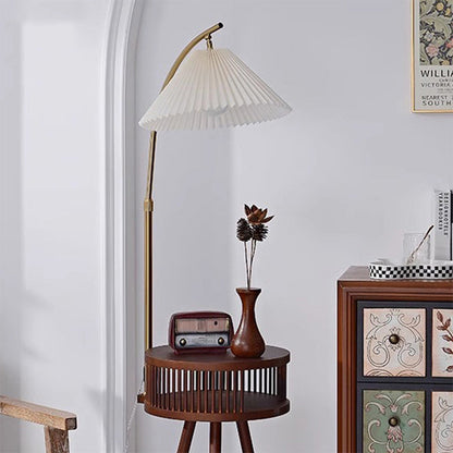 Contemporary Nordic Solid Wood Table Umbrella Fabric Lampshade Hardware 1 - Light Standing Floor Lamp For Living Room