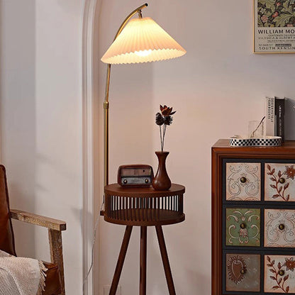 Contemporary Nordic Solid Wood Table Umbrella Fabric Lampshade Hardware 1 - Light Standing Floor Lamp For Living Room