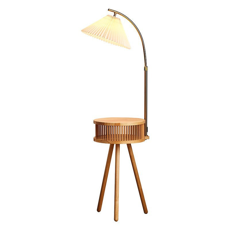 Contemporary Nordic Solid Wood Table Umbrella Fabric Lampshade Hardware 1 - Light Standing Floor Lamp For Living Room