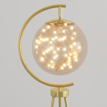 Contemporary Nordic Round Orb Baby's Breath Glass Lampshade Iron Base LED Standing Floor Lamp For Living Room