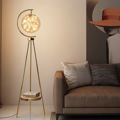 Contemporary Nordic Round Orb Baby's Breath Glass Lampshade Iron Base LED Standing Floor Lamp For Living Room