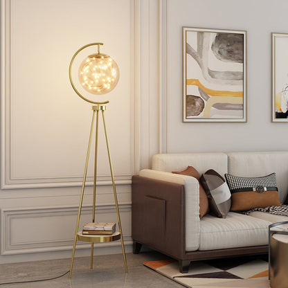 Contemporary Nordic Round Orb Baby's Breath Glass Lampshade Iron Base LED Standing Floor Lamp For Living Room
