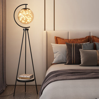 Contemporary Nordic Round Orb Baby's Breath Glass Lampshade Iron Base LED Standing Floor Lamp For Living Room