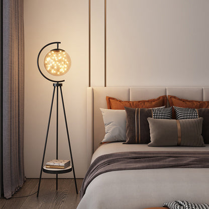 Contemporary Nordic Round Orb Baby's Breath Glass Lampshade Iron Base LED Standing Floor Lamp For Living Room