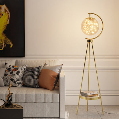 Contemporary Nordic Round Orb Baby's Breath Glass Lampshade Iron Base LED Standing Floor Lamp For Living Room