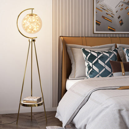 Contemporary Nordic Round Orb Baby's Breath Glass Lampshade Iron Base LED Standing Floor Lamp For Living Room