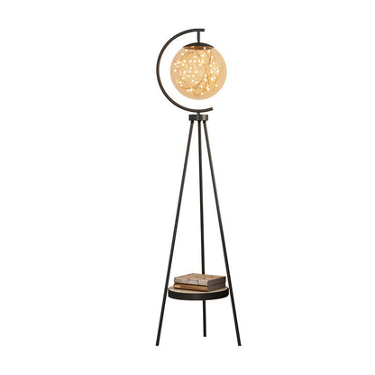 Contemporary Nordic Round Orb Baby's Breath Glass Lampshade Iron Base LED Standing Floor Lamp For Living Room