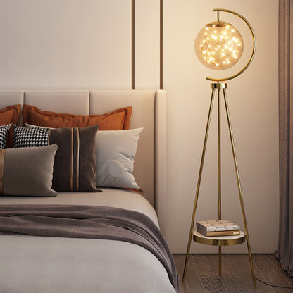 Contemporary Nordic Round Orb Baby's Breath Glass Lampshade Iron Base LED Standing Floor Lamp For Living Room