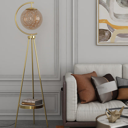 Contemporary Nordic Round Orb Baby's Breath Glass Lampshade Iron Base LED Standing Floor Lamp For Living Room