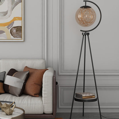 Contemporary Nordic Round Orb Baby's Breath Glass Lampshade Iron Base LED Standing Floor Lamp For Living Room