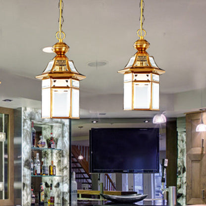 Traditional European Dome House Shape Copper Glass Lampshade 1 - Light Pendant Light For Living Room