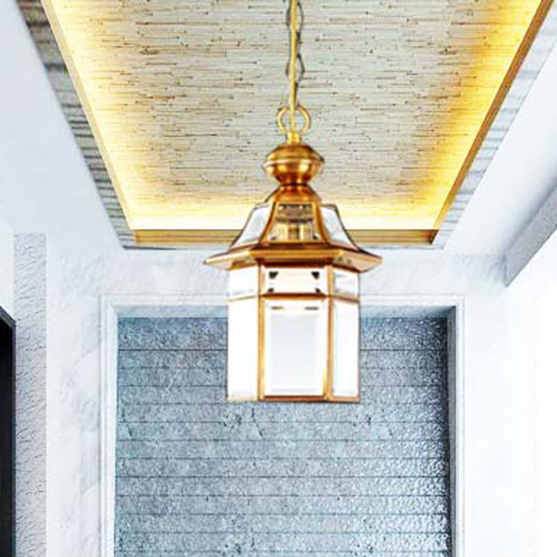 Traditional European Dome House Shape Copper Glass Lampshade 1 - Light Pendant Light For Living Room