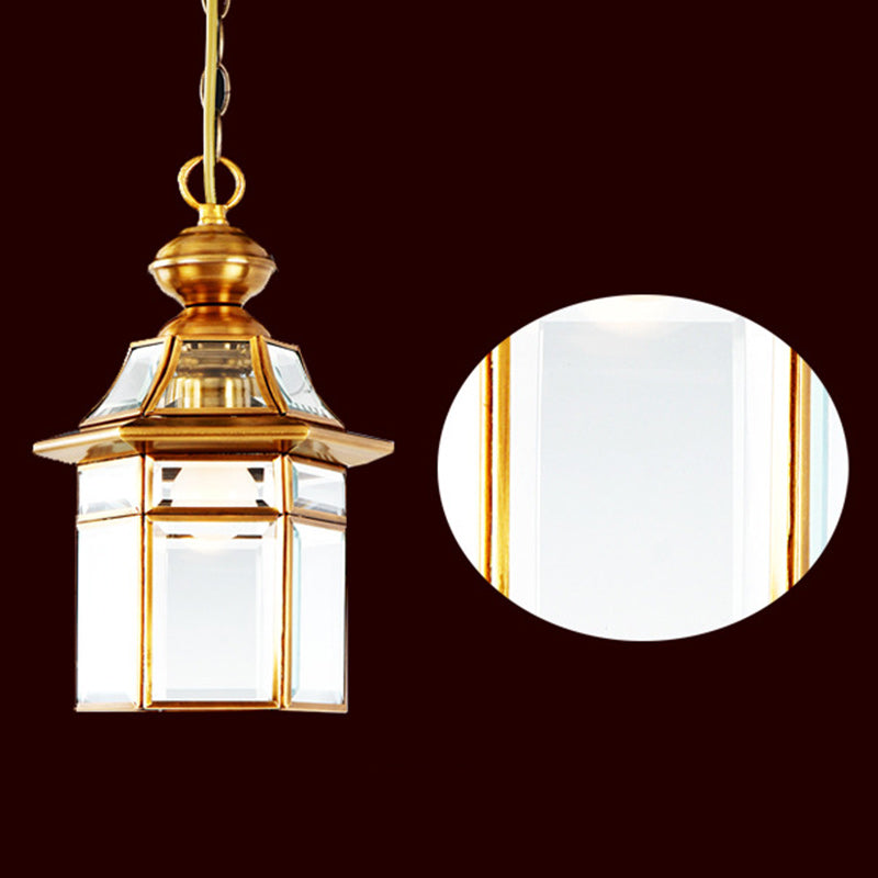 Traditional European Dome House Shape Copper Glass Lampshade 1 - Light Pendant Light For Living Room