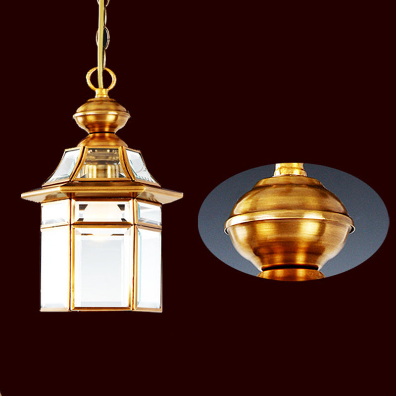 Traditional European Dome House Shape Copper Glass Lampshade 1 - Light Pendant Light For Living Room