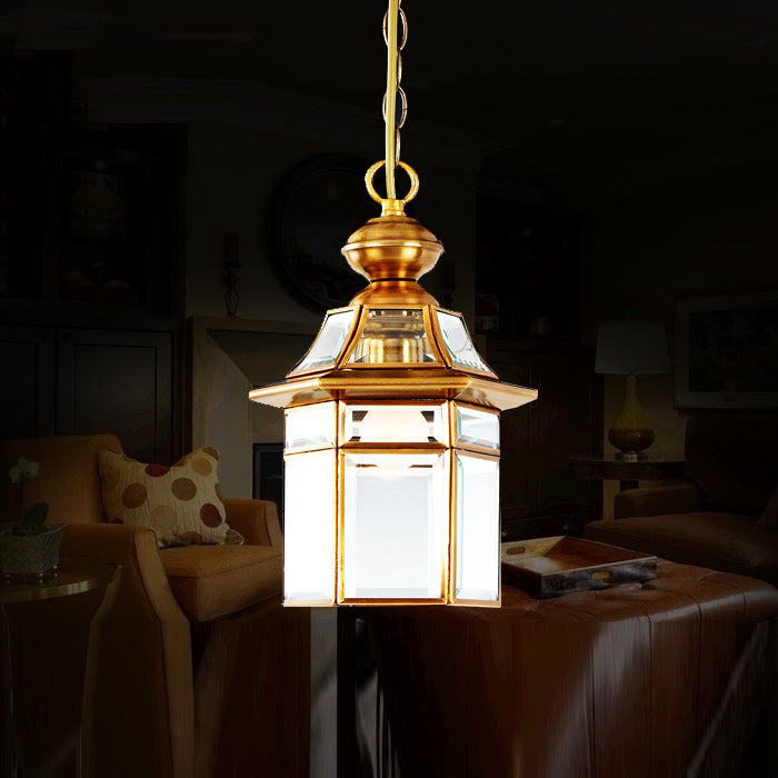 Traditional European Dome House Shape Copper Glass Lampshade 1 - Light Pendant Light For Living Room