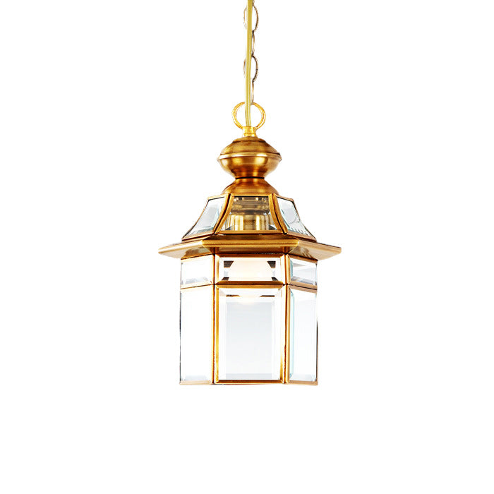 Traditional European Dome House Shape Copper Glass Lampshade 1 - Light Pendant Light For Living Room