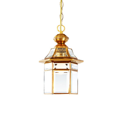 Traditional European Dome House Shape Copper Glass Lampshade 1 - Light Pendant Light For Living Room