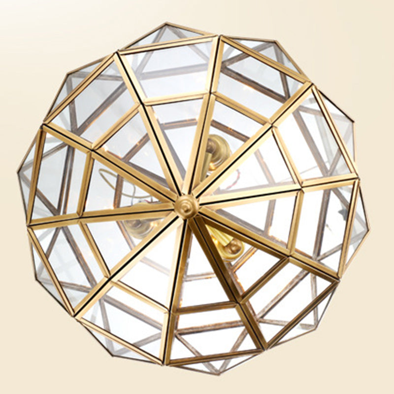 Traditional European Rhombus Diamond Cube Brass Glass Lampshade 3 - Light Pendant Light For Living Room