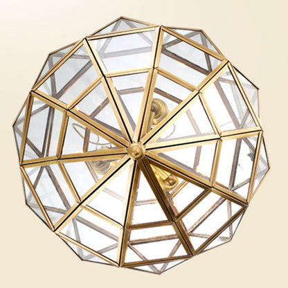 Traditional European Rhombus Diamond Cube Brass Glass Lampshade 3 - Light Pendant Light For Living Room
