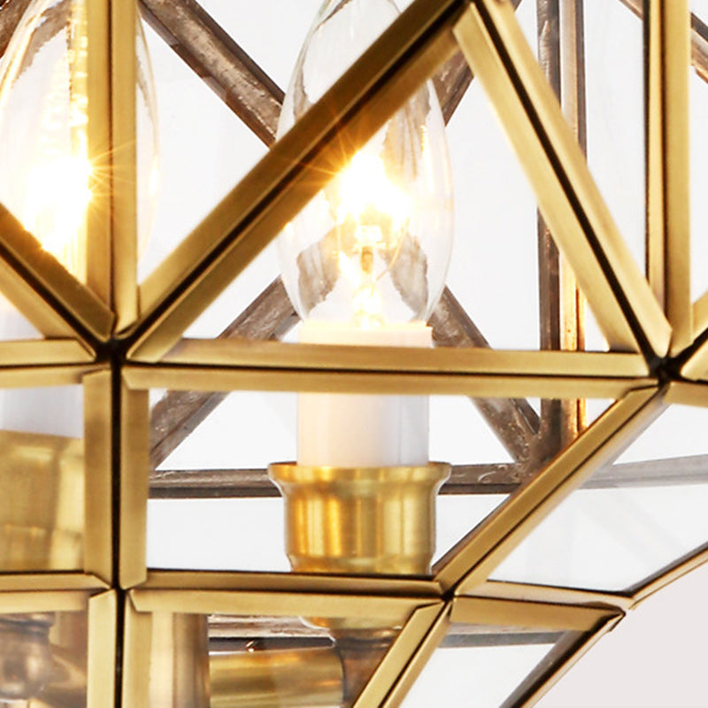 Traditional European Rhombus Diamond Cube Brass Glass Lampshade 3 - Light Pendant Light For Living Room