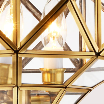 Traditional European Rhombus Diamond Cube Brass Glass Lampshade 3 - Light Pendant Light For Living Room