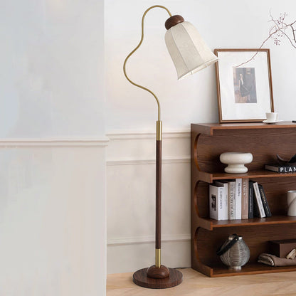 Contemporary Retro Curve Metal Fabric Lampshade Hardware 1 - Light Standing Floor Lamp For Living Room
