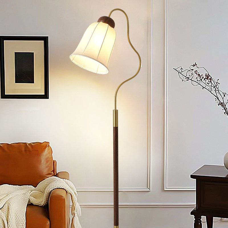 Contemporary Retro Curve Metal Fabric Lampshade Hardware 1 - Light Standing Floor Lamp For Living Room