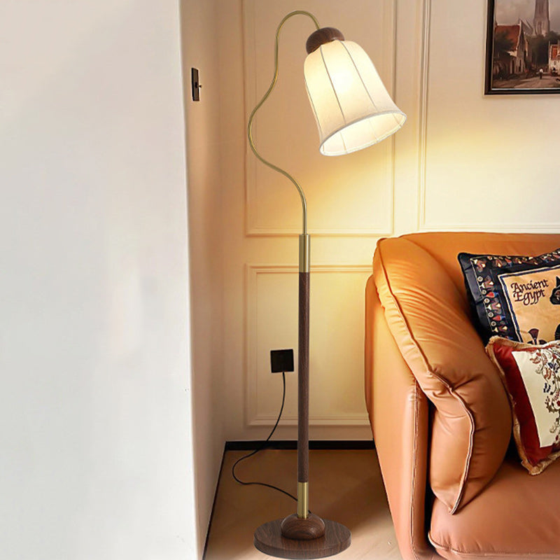 Contemporary Retro Curve Metal Fabric Lampshade Hardware 1 - Light Standing Floor Lamp For Living Room