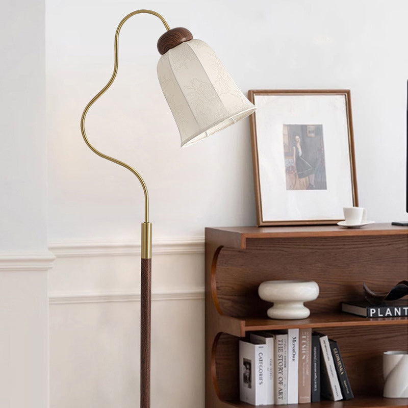 Contemporary Retro Curve Metal Fabric Lampshade Hardware 1 - Light Standing Floor Lamp For Living Room