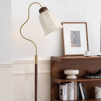 Contemporary Retro Curve Metal Fabric Lampshade Hardware 1 - Light Standing Floor Lamp For Living Room
