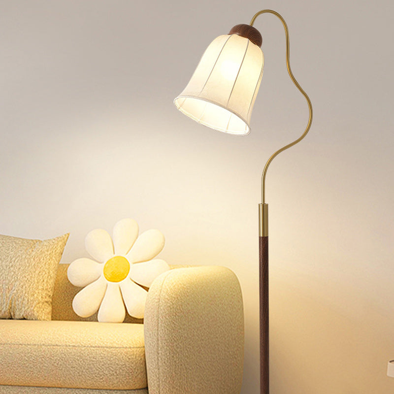 Contemporary Retro Curve Metal Fabric Lampshade Hardware 1 - Light Standing Floor Lamp For Living Room