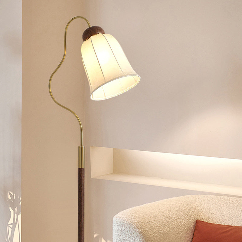 Contemporary Retro Curve Metal Fabric Lampshade Hardware 1 - Light Standing Floor Lamp For Living Room