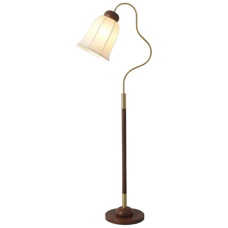 Contemporary Retro Curve Metal Fabric Lampshade Hardware 1 - Light Standing Floor Lamp For Living Room
