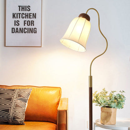 Contemporary Retro Curve Metal Fabric Lampshade Hardware 1 - Light Standing Floor Lamp For Living Room