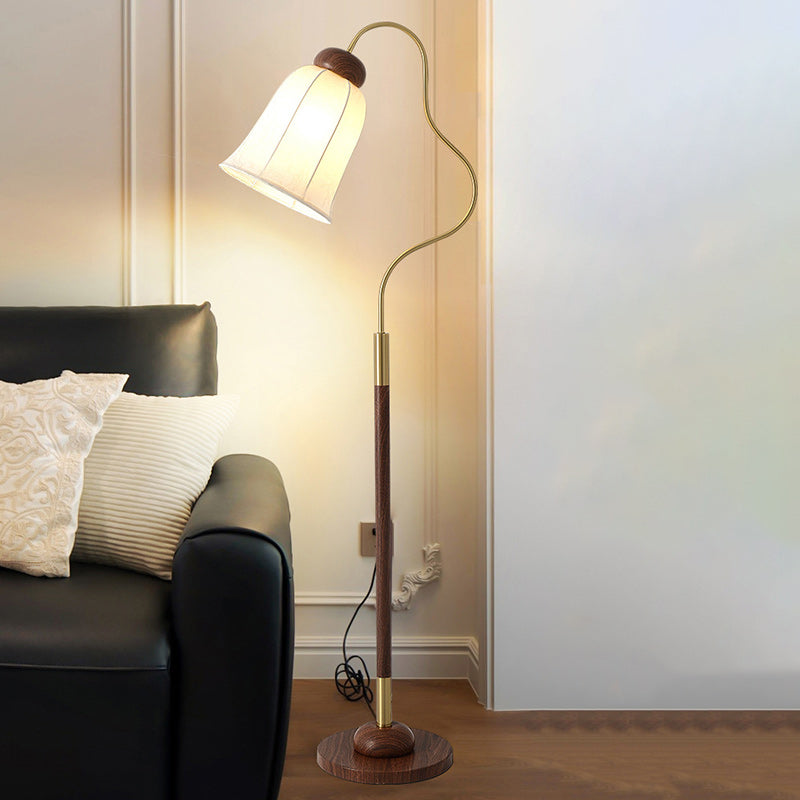 Contemporary Retro Curve Metal Fabric Lampshade Hardware 1 - Light Standing Floor Lamp For Living Room