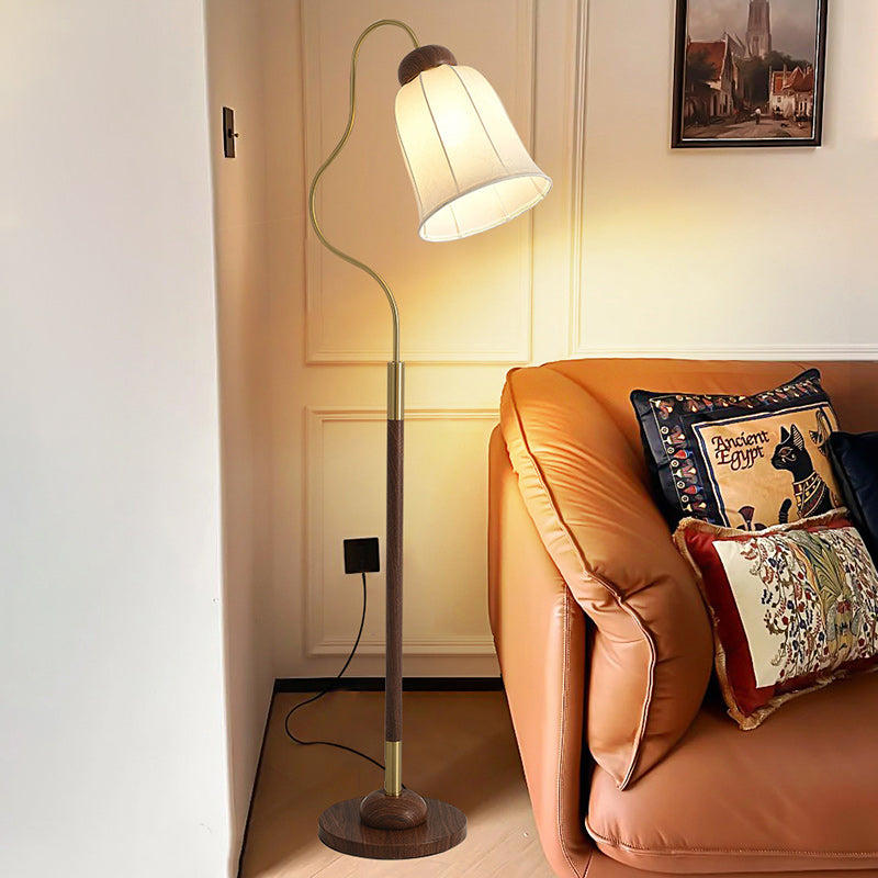 Contemporary Retro Curve Metal Fabric Lampshade Hardware 1 - Light Standing Floor Lamp For Living Room